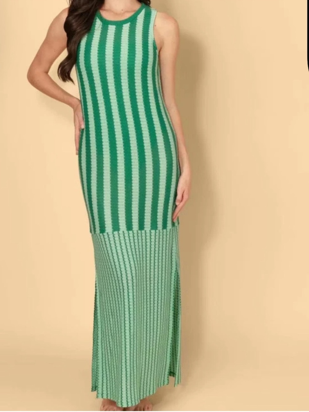SOLID & STRIPED Green Striped Knit Maxi Dress